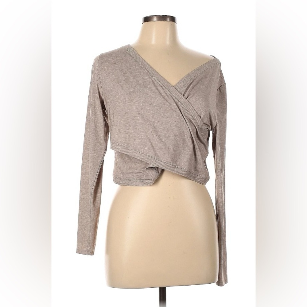 Athleta Taupe Wrap-Style Long Sleeve Top